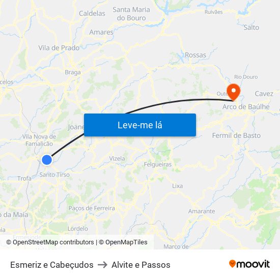 Esmeriz e Cabeçudos to Alvite e Passos map