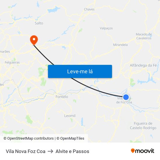 Vila Nova Foz Coa to Alvite e Passos map