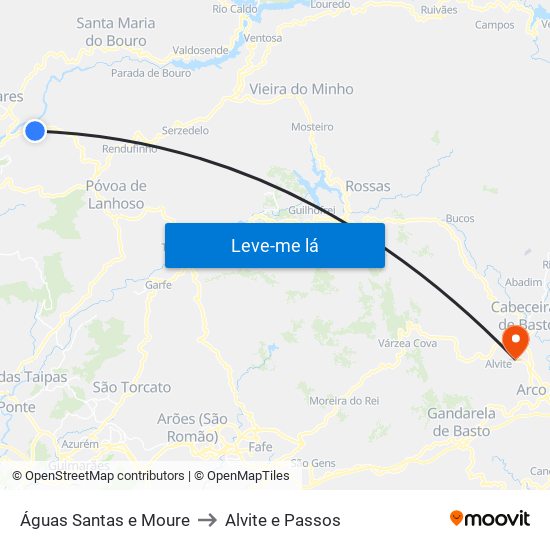 Águas Santas e Moure to Alvite e Passos map