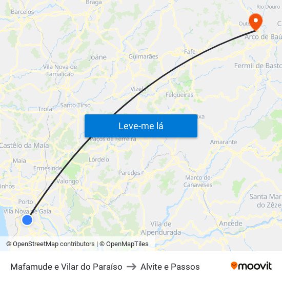 Mafamude e Vilar do Paraíso to Alvite e Passos map