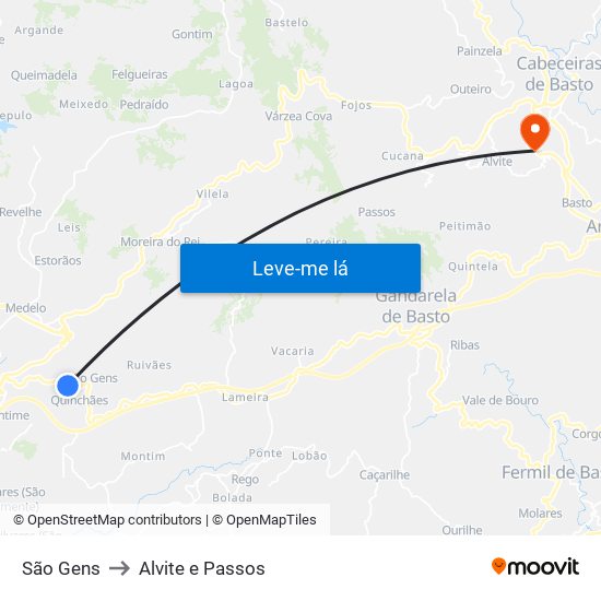 São Gens to Alvite e Passos map