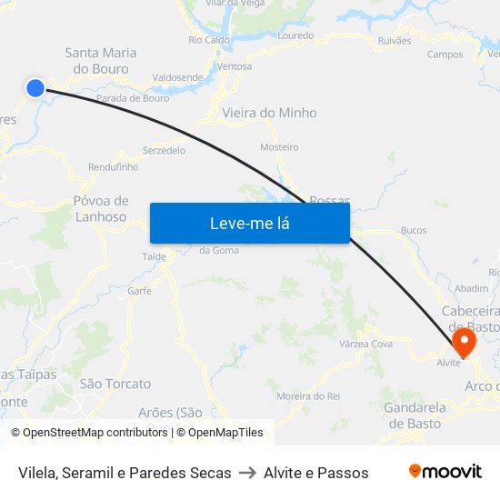 Vilela, Seramil e Paredes Secas to Alvite e Passos map