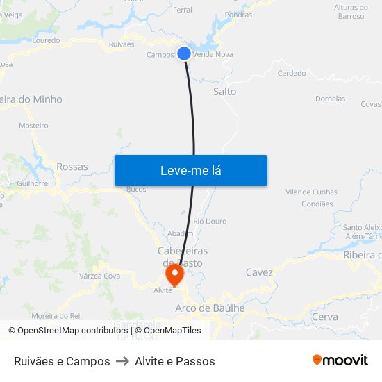 Ruivães e Campos to Alvite e Passos map