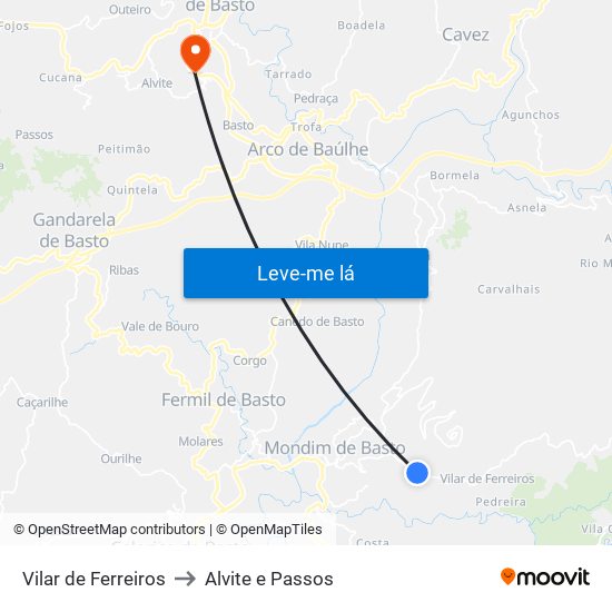 Vilar de Ferreiros to Alvite e Passos map