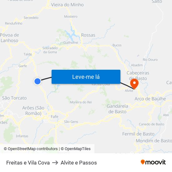 Freitas e Vila Cova to Alvite e Passos map