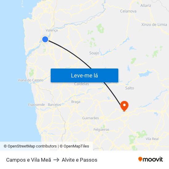 Campos e Vila Meã to Alvite e Passos map