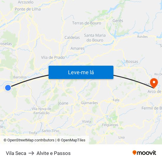 Vila Seca to Alvite e Passos map