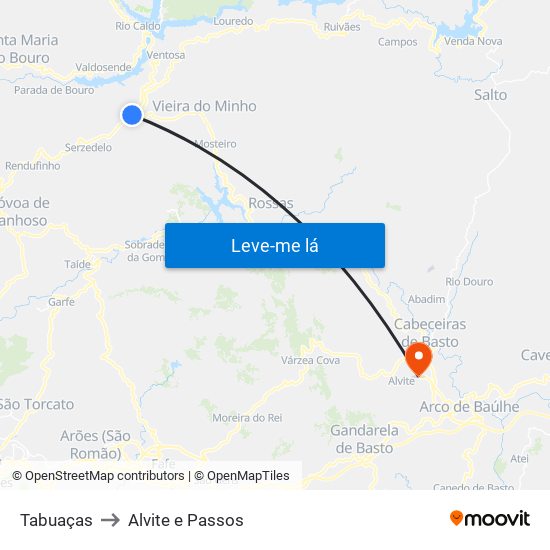 Tabuaças to Alvite e Passos map