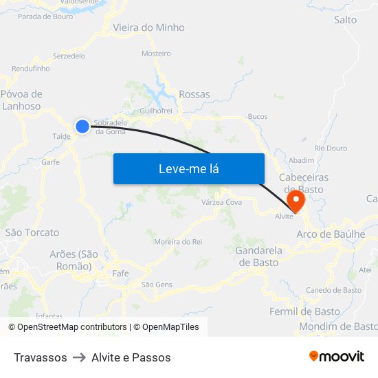 Travassos to Alvite e Passos map