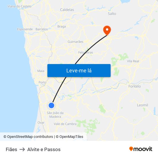 Fiães to Alvite e Passos map