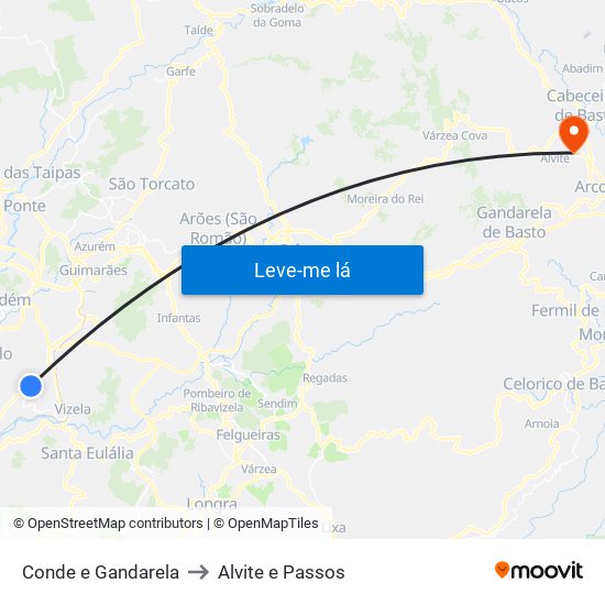 Conde e Gandarela to Alvite e Passos map