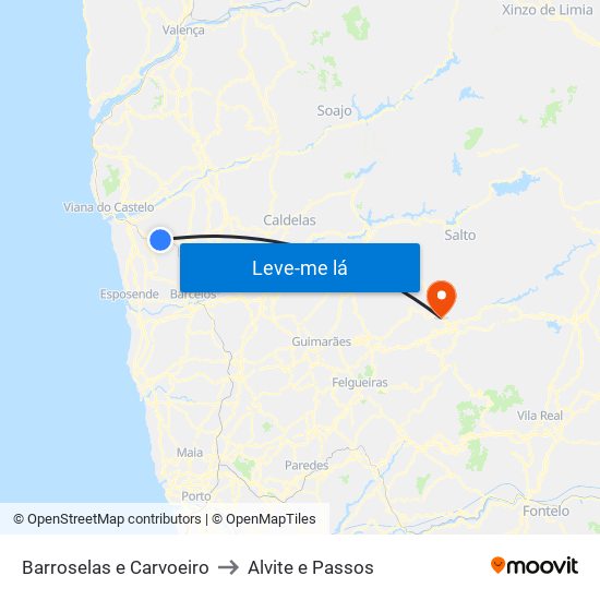 Barroselas e Carvoeiro to Alvite e Passos map