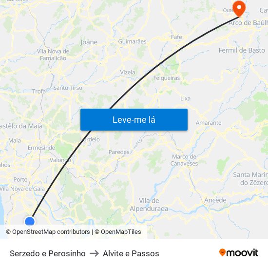 Serzedo e Perosinho to Alvite e Passos map