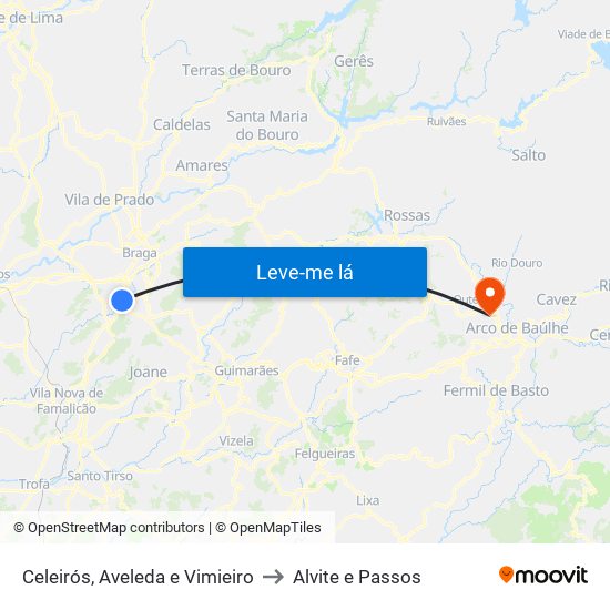 Celeirós, Aveleda e Vimieiro to Alvite e Passos map