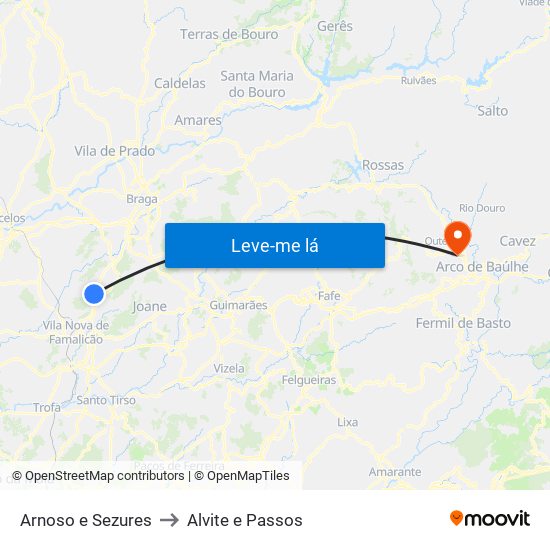 Arnoso e Sezures to Alvite e Passos map