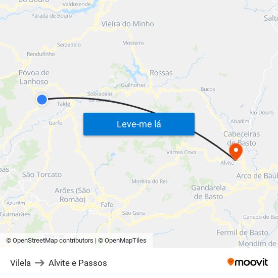 Vilela to Alvite e Passos map