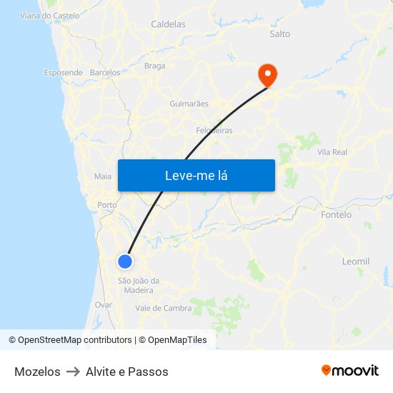 Mozelos to Alvite e Passos map