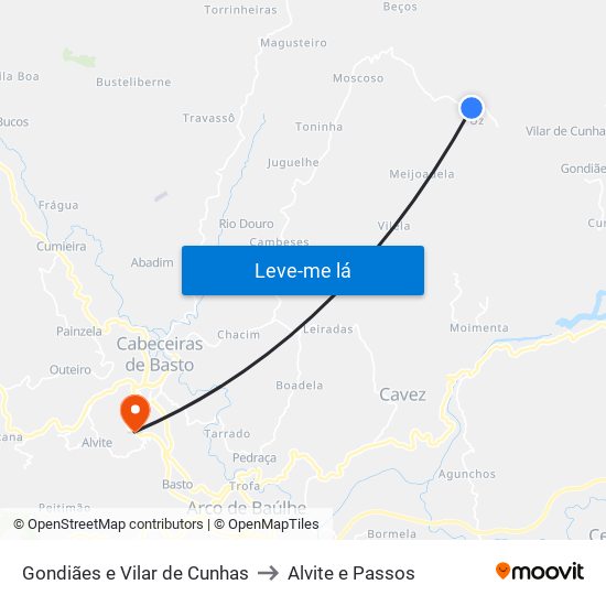 Gondiães e Vilar de Cunhas to Alvite e Passos map