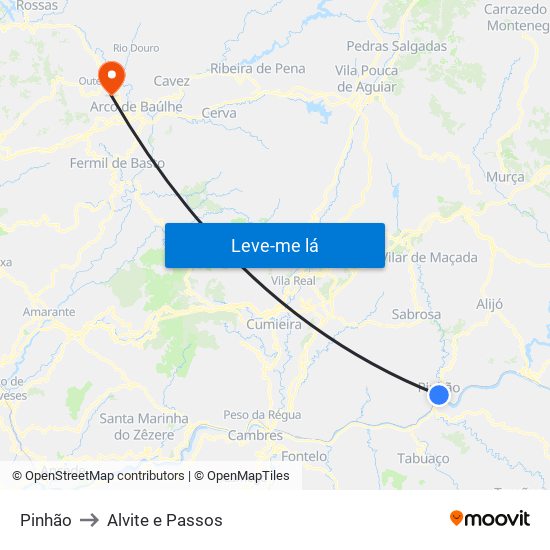 Pinhão to Alvite e Passos map