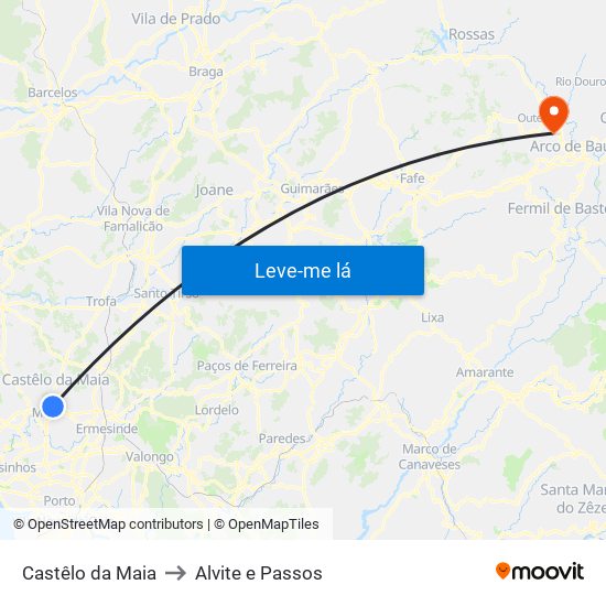 Castêlo da Maia to Alvite e Passos map