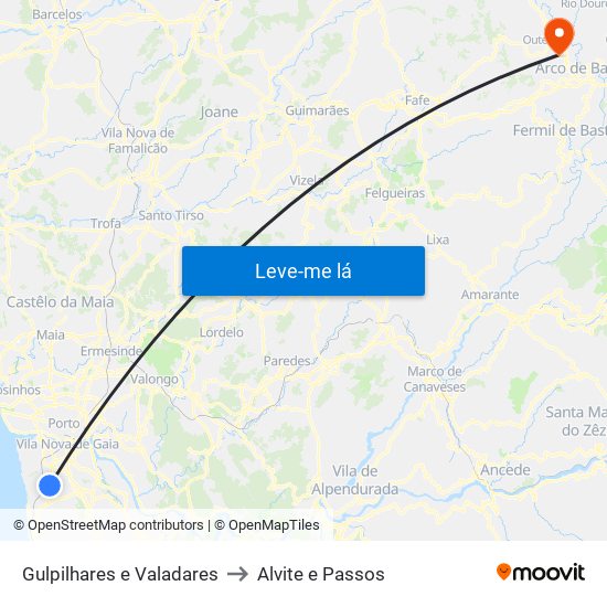 Gulpilhares e Valadares to Alvite e Passos map