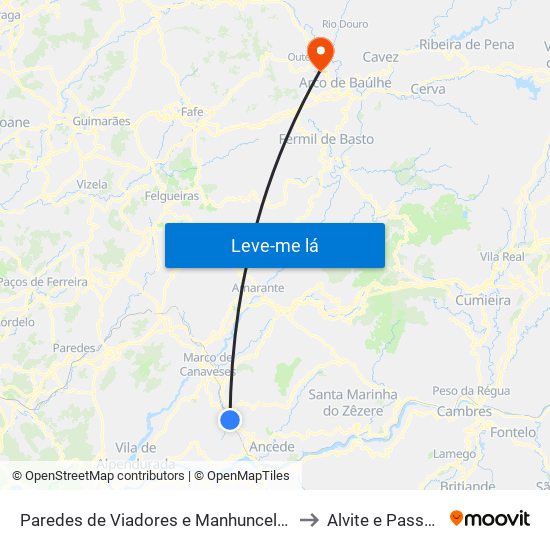 Paredes de Viadores e Manhuncelos to Alvite e Passos map