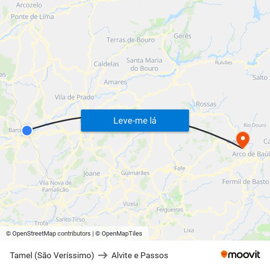 Tamel (São Veríssimo) to Alvite e Passos map