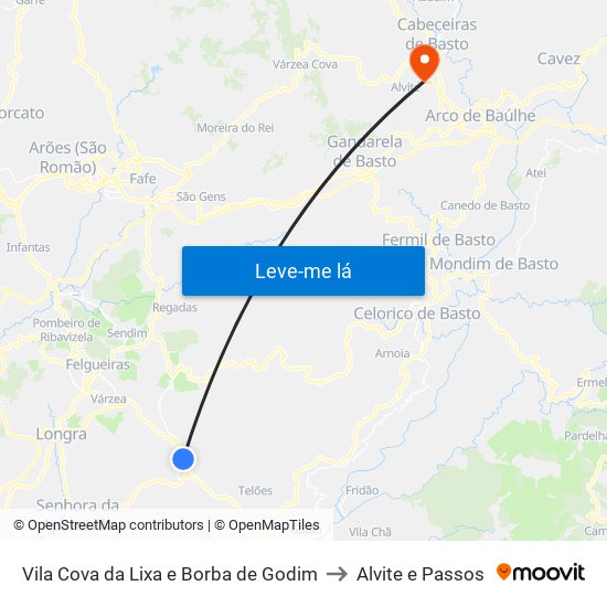 Vila Cova da Lixa e Borba de Godim to Alvite e Passos map