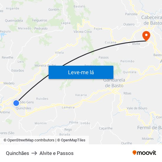 Quinchães to Alvite e Passos map