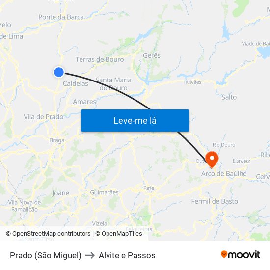 Prado (São Miguel) to Alvite e Passos map