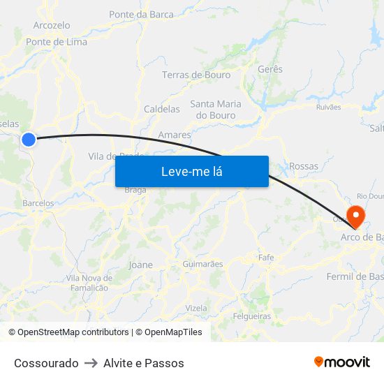 Cossourado to Alvite e Passos map