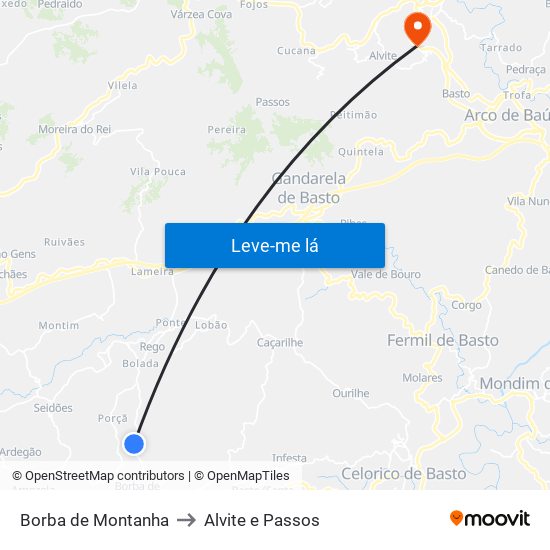 Borba de Montanha to Alvite e Passos map