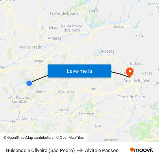 Guisande e Oliveira (São Pedro) to Alvite e Passos map