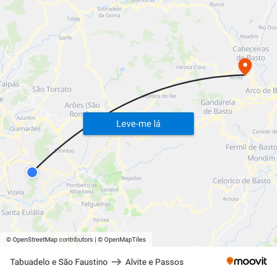 Tabuadelo e São Faustino to Alvite e Passos map