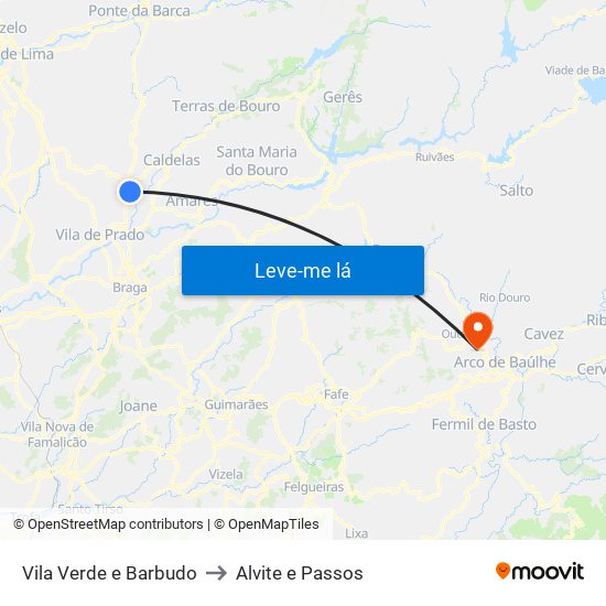 Vila Verde e Barbudo to Alvite e Passos map