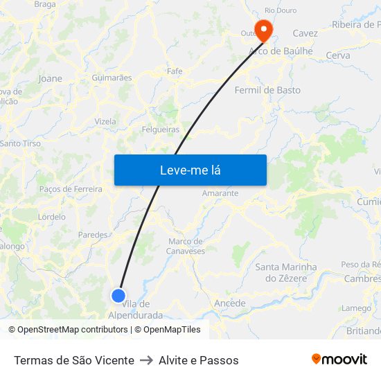 Termas de São Vicente to Alvite e Passos map