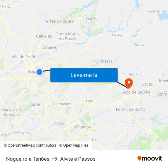 Nogueiró e Tenões to Alvite e Passos map