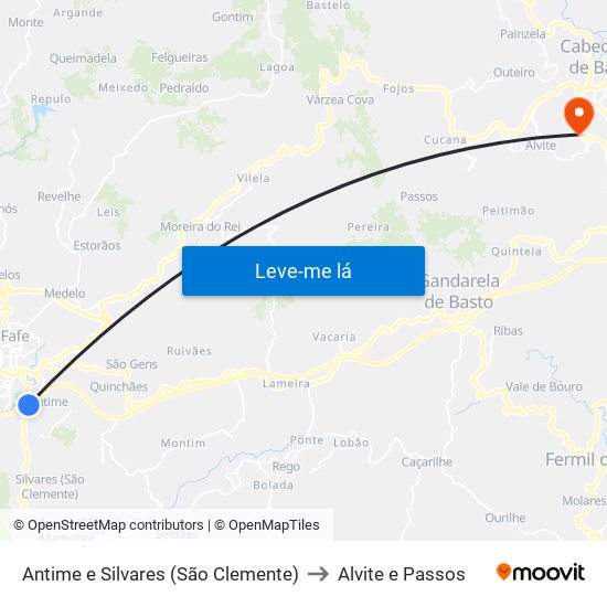 Antime e Silvares (São Clemente) to Alvite e Passos map
