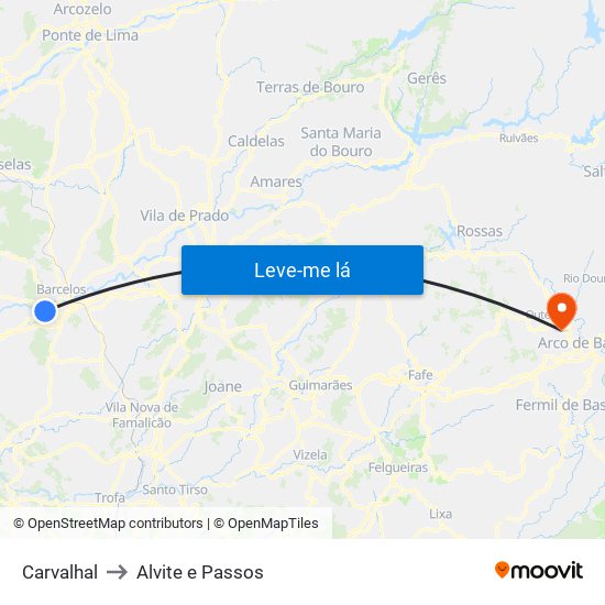 Carvalhal to Alvite e Passos map