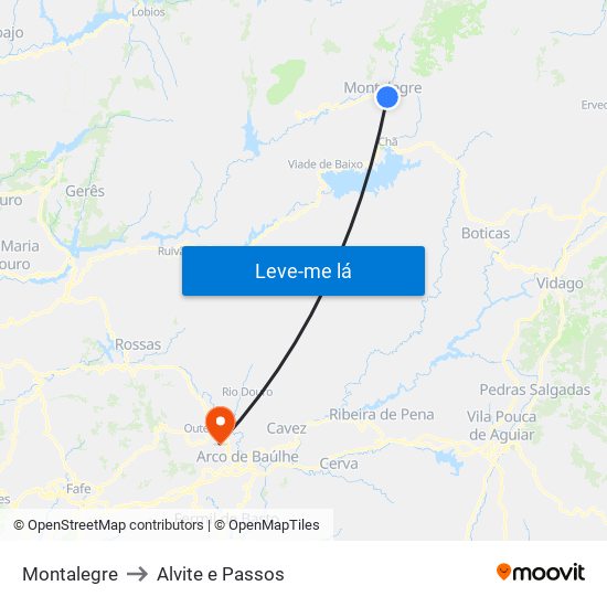 Montalegre to Alvite e Passos map