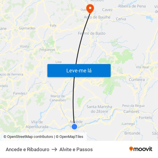 Ancede e Ribadouro to Alvite e Passos map