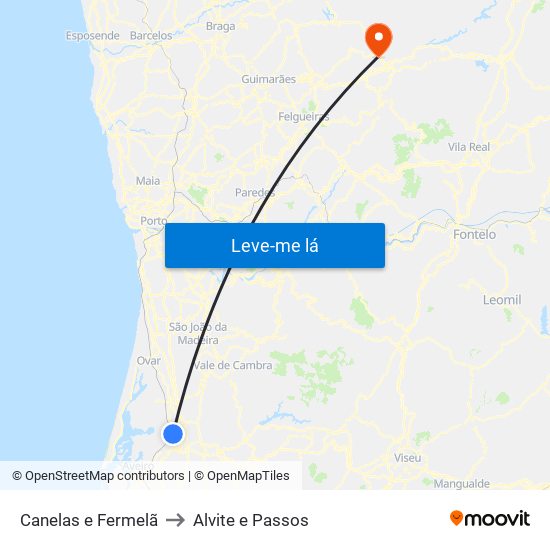 Canelas e Fermelã to Alvite e Passos map