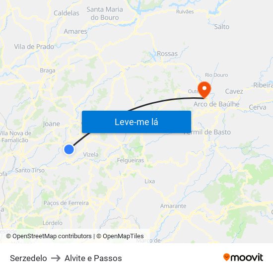 Serzedelo to Alvite e Passos map