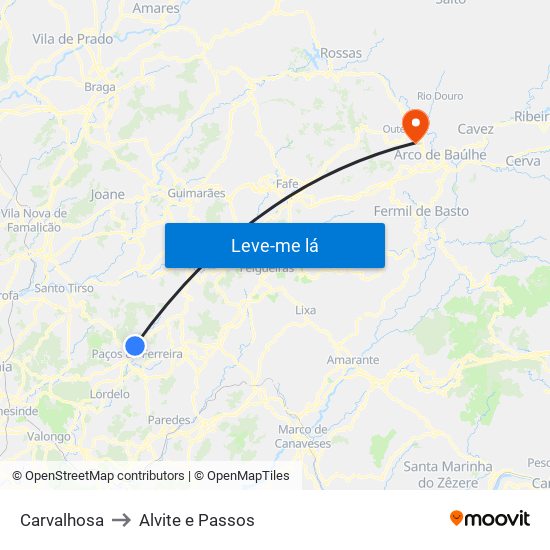 Carvalhosa to Alvite e Passos map