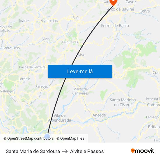 Santa Maria de Sardoura to Alvite e Passos map