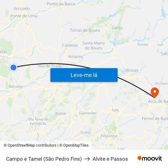 Campo e Tamel (São Pedro Fins) to Alvite e Passos map