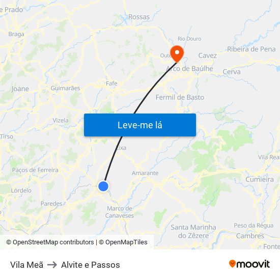 Vila Meã to Alvite e Passos map