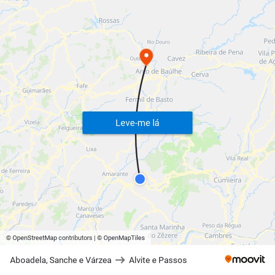 Aboadela, Sanche e Várzea to Alvite e Passos map