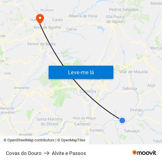 Covas do Douro to Alvite e Passos map