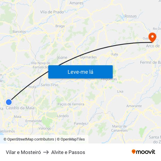 Vilar e Mosteiró to Alvite e Passos map